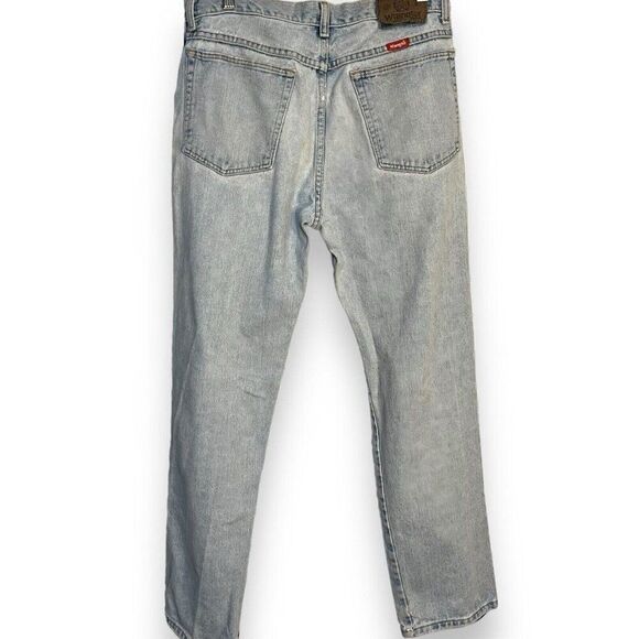 Wrangler Straight Leg Jeans Mens 32 X 30 Blue Denim Distressed Zip Casual FLAWED - Picture 9 of 11